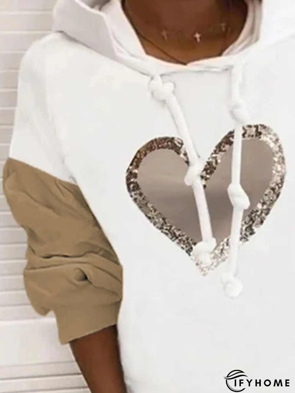 Vintage Shiny Love Heart Color-block Hoodie Long Sleeve Plus Size Casual Sweatshirts | IFYHOME
