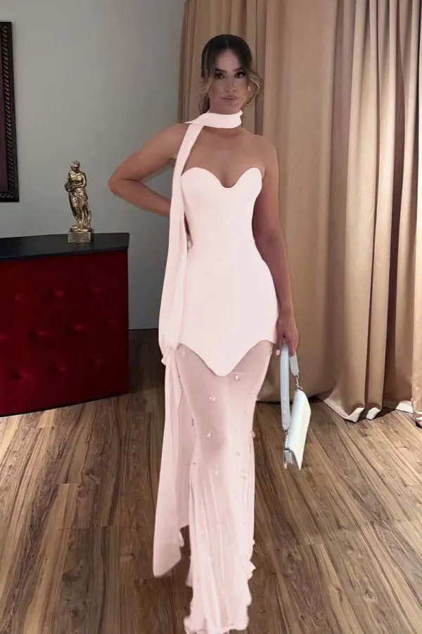 Strapless Long Tulle Bridesmaid Dress with Sweetheart Candy Pink