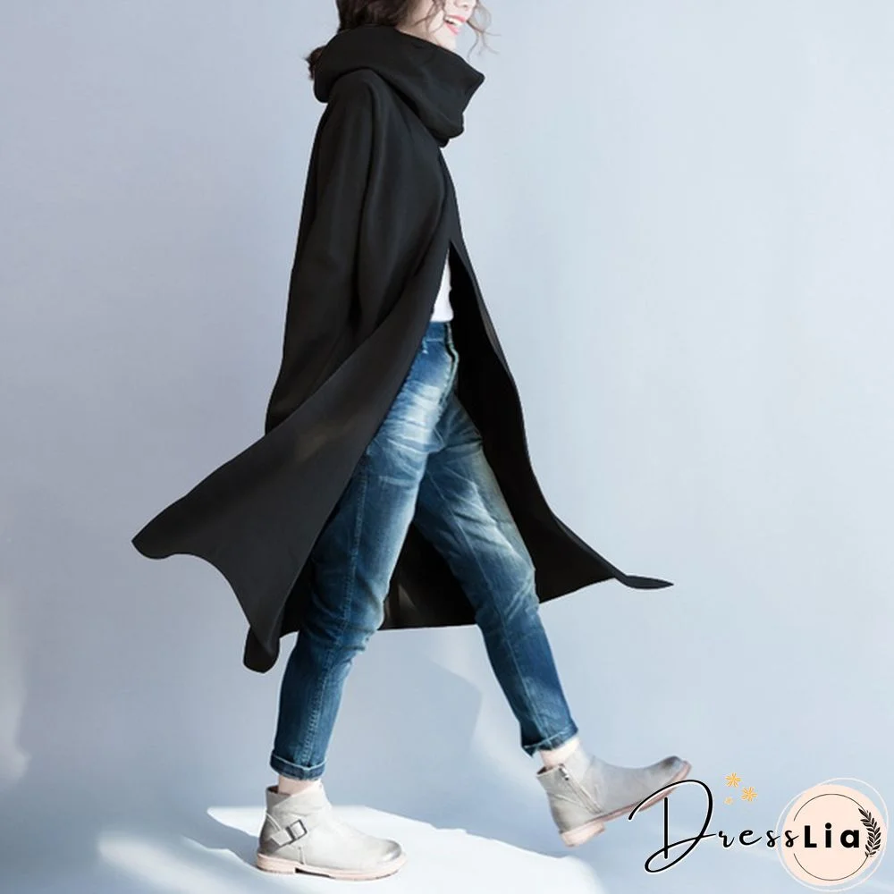ZANZEA Womens Fashion Loose High Neck Long Sleeve Solid Color Casual Split Coat Jackets Oversize Jumper Cape Cloak Plus Size