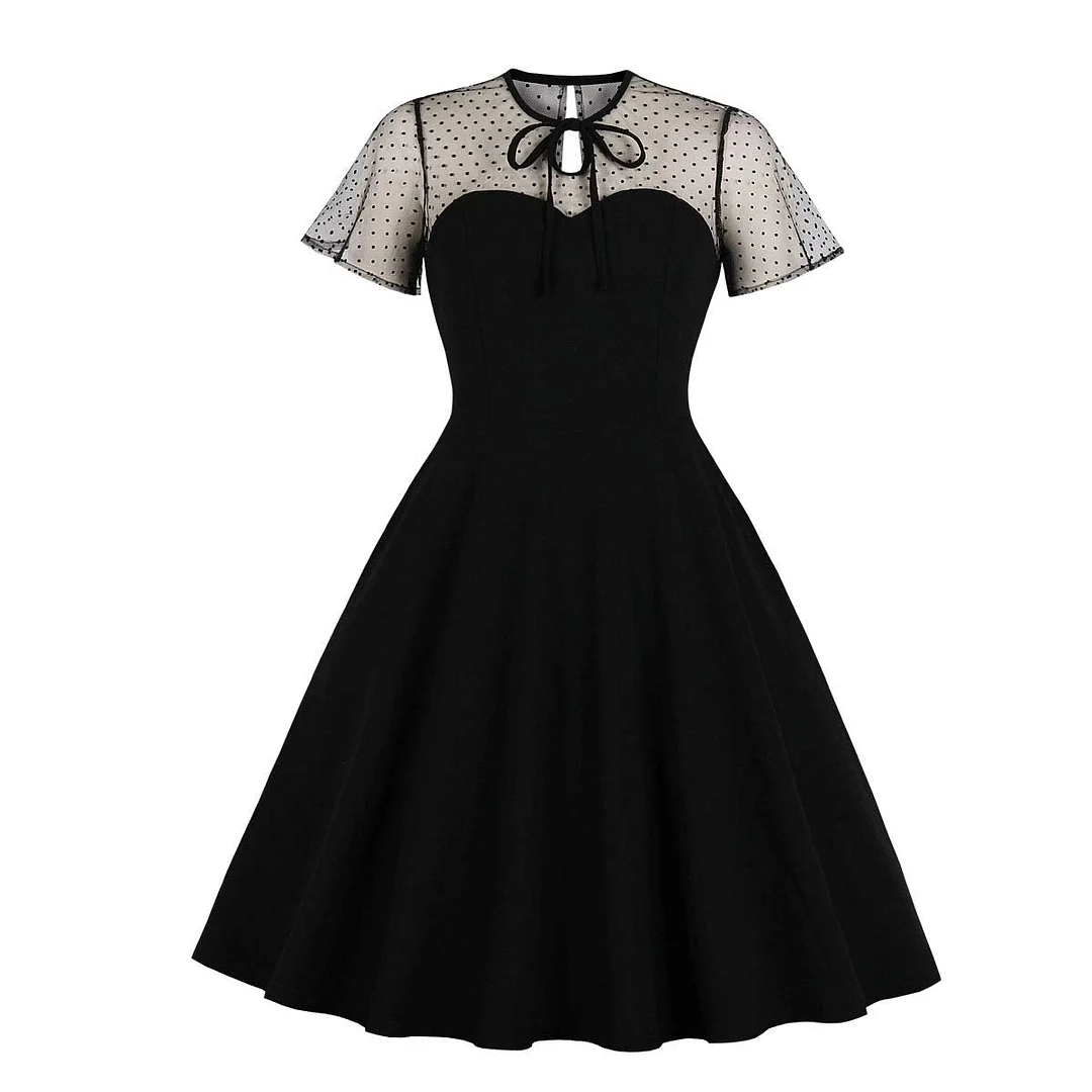 Women's Polka Dots Embroidery Keyhole Tie Vintage Cocktail Dress