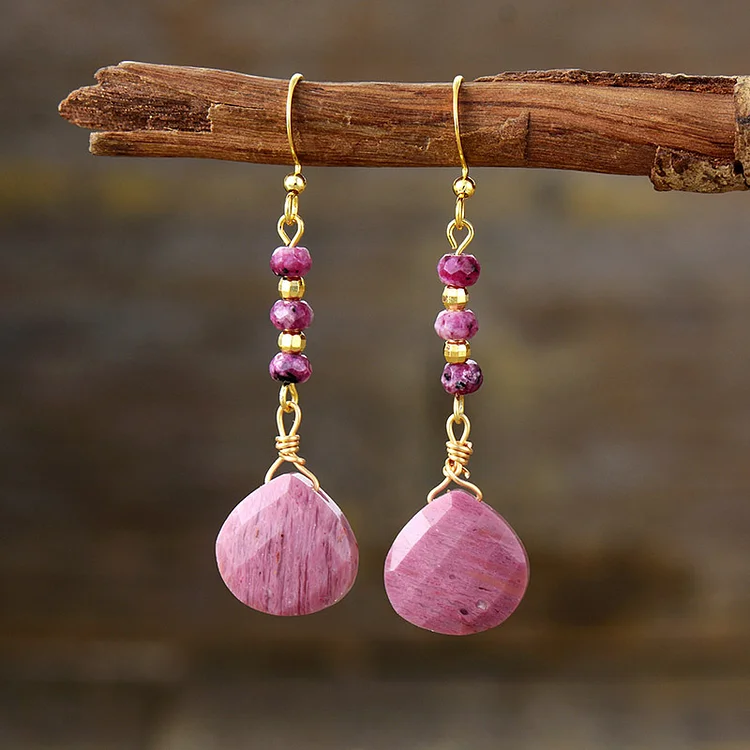 Natural Stone Red Amethyst Water Drop Earrings