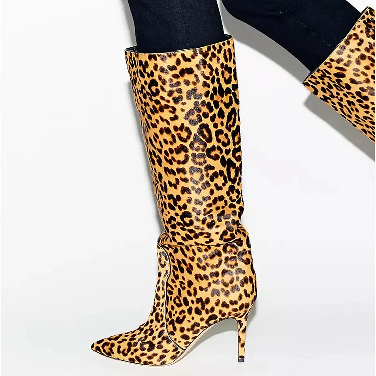 Custom Made Leopard Print Pony Hair High Heel Boots |FSJ Shoes