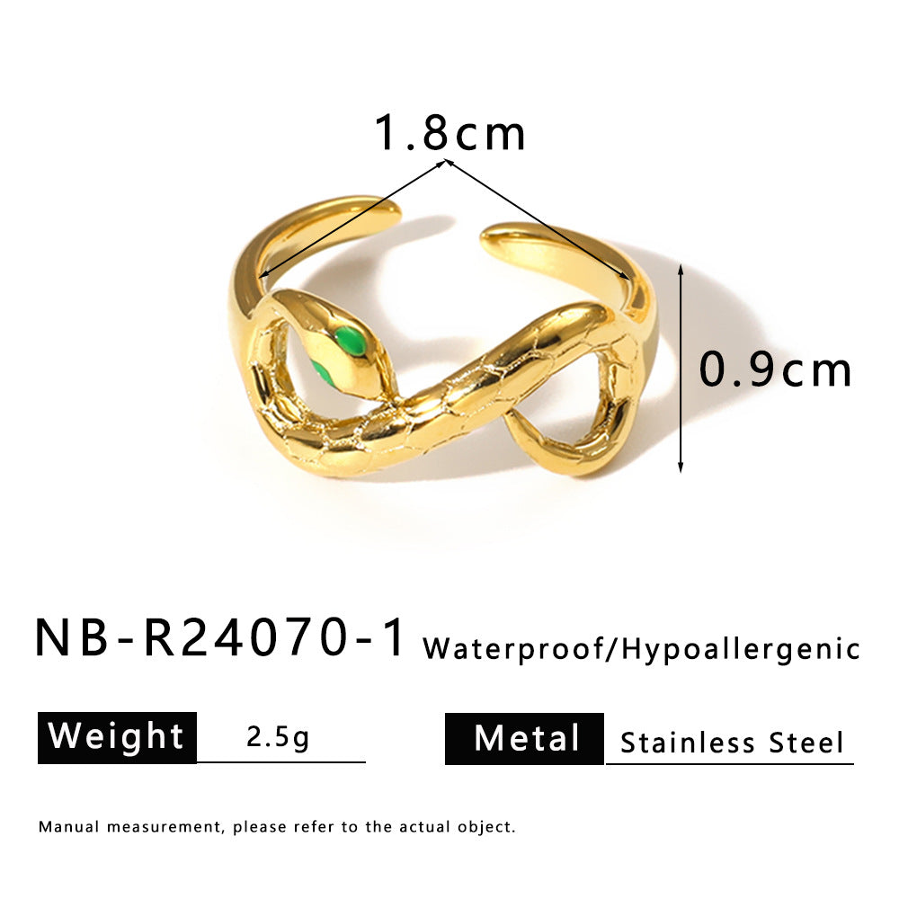 Best-Selling Snake-Shaped Inlaid Zircon Classic Open Stainless Steel Hand Jewelry Gold-Plated Texture Ring Couple