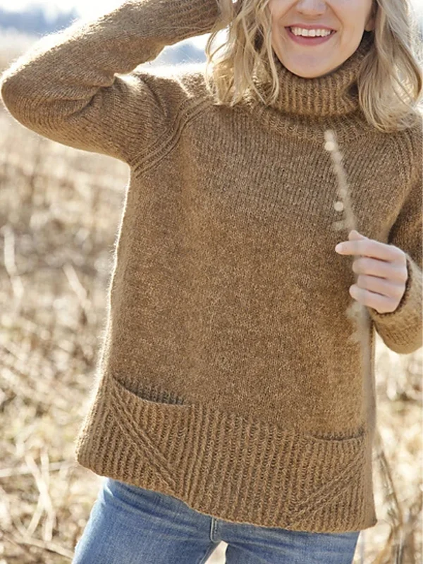 Vintage Turtleneck Solid Knit Sweater