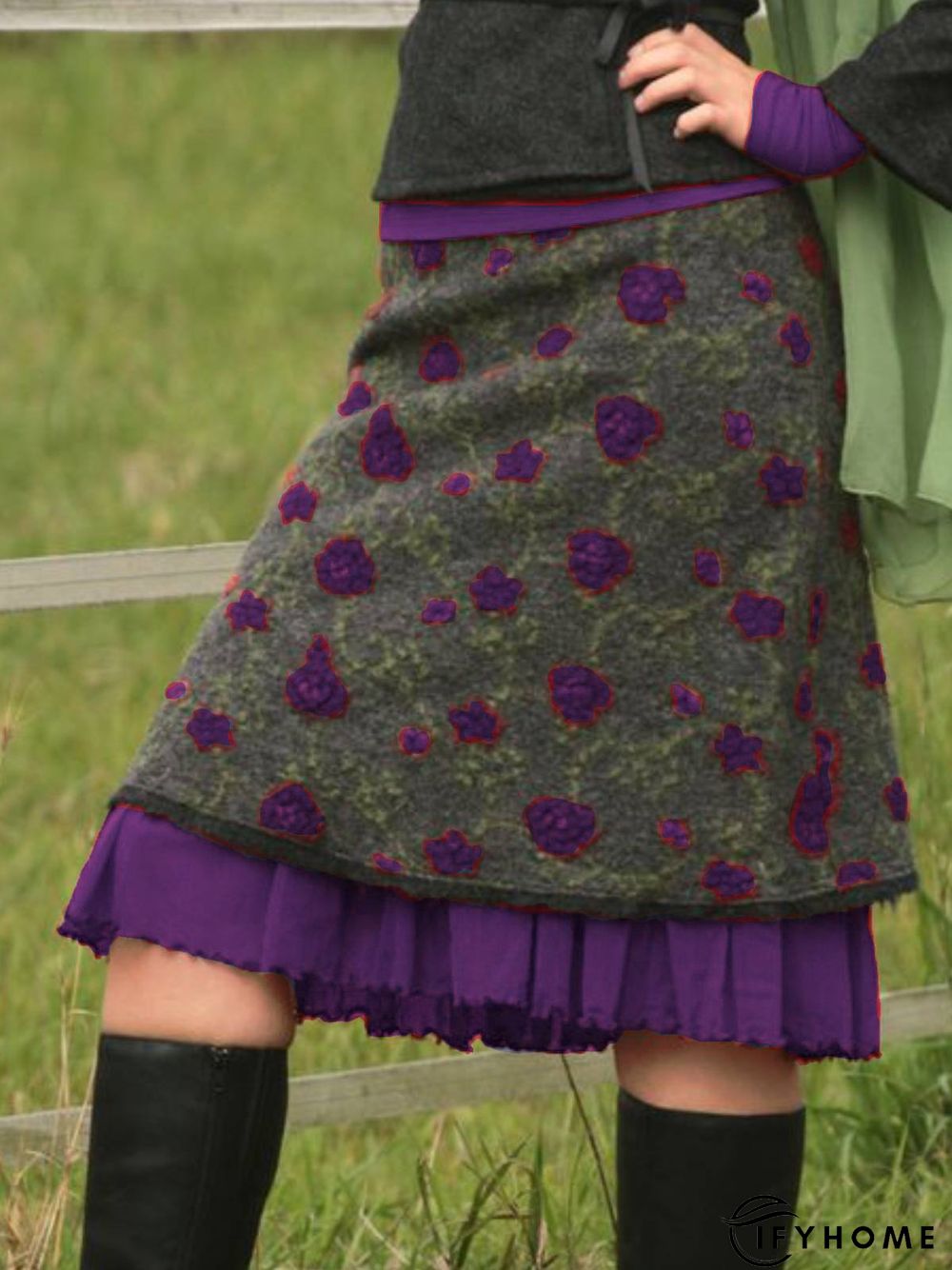 Women Multicolor Floral Woollen Mini Skirt | IFYHOME