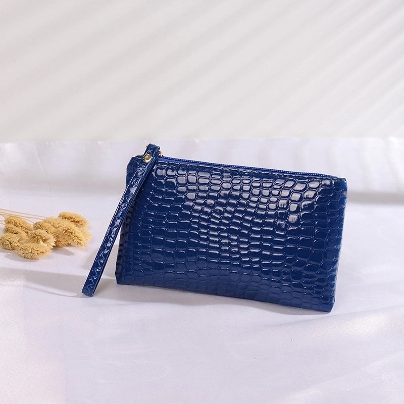 Women’s Mini Summer Pu Leather Solid Color Crocodile Fashion Square Zipper Clutch Bag