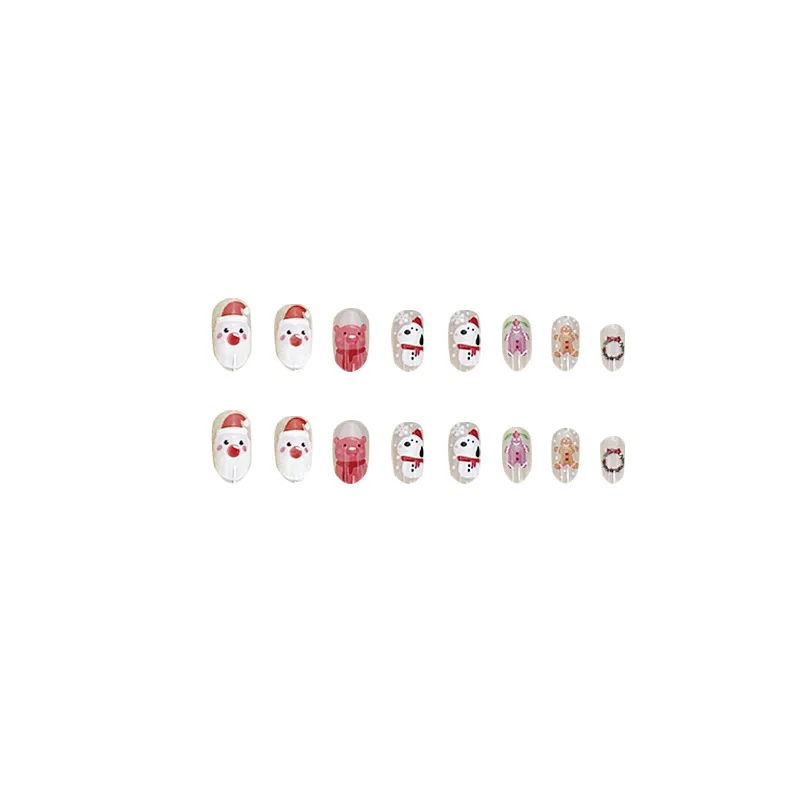 Churchf Churchf Round Head Wear Nail Santa Snowman Fake Nail Polish Winter Bear Nails Finished Nails