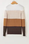 Women's Khaki Colorblock Round Neck Cable Knit Sweater