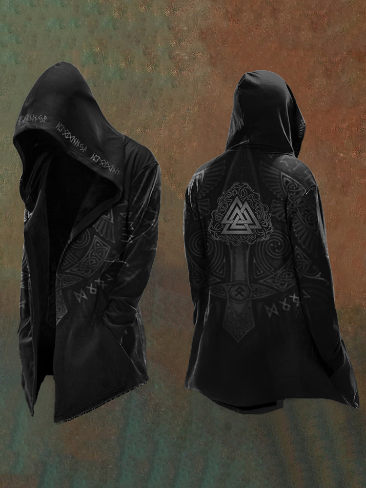 Men's Vikings Mythology Vegvisir Symbol Printed Vintage Hooded Jacket / Rvogue / Rvogue
