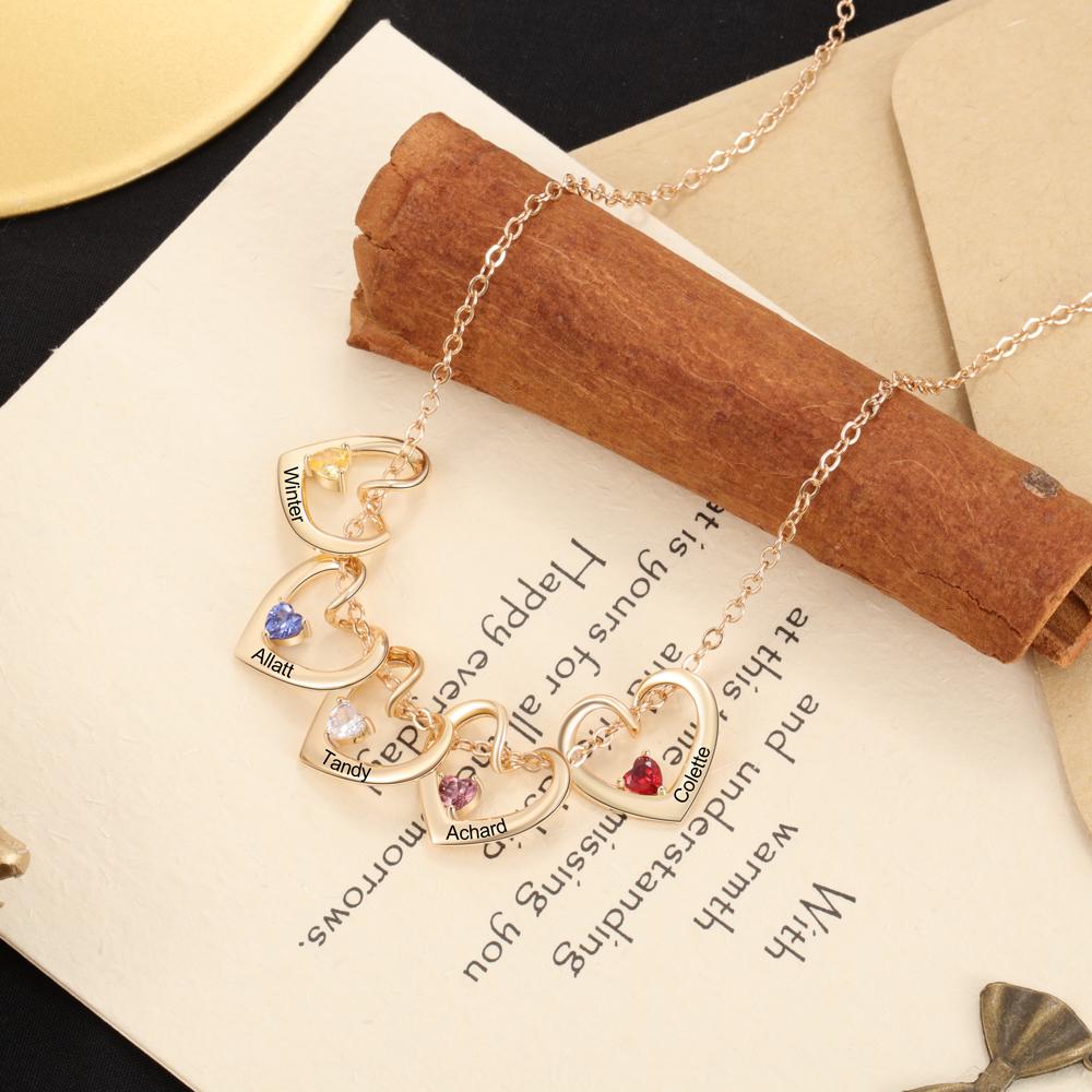 Personalised Heart Pendant Necklace Custom 5 Names & 5 Birthstones Necklace Gifts for Her-Jessemade AU