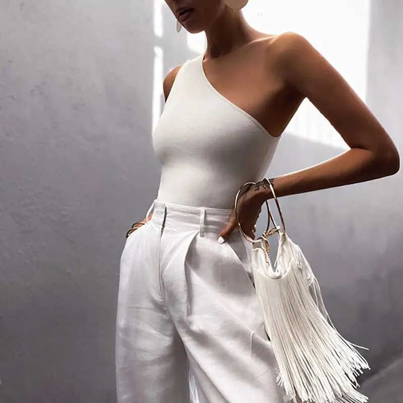 Womens Sports Tank Tops Sexy Crop Vest Casual Female One Shoulder Summer Outfits
