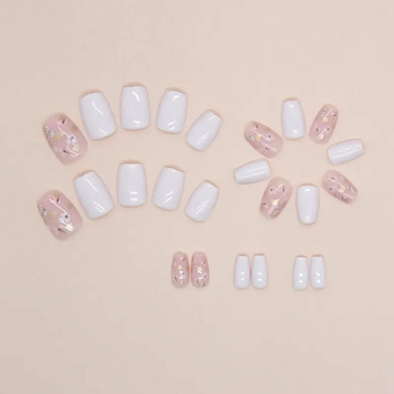 Churchf Churchf And Broken Flower Cute Little T-Shaped Short Ballet Fake Nails Pure Milk White Solid Nails Finished Nails