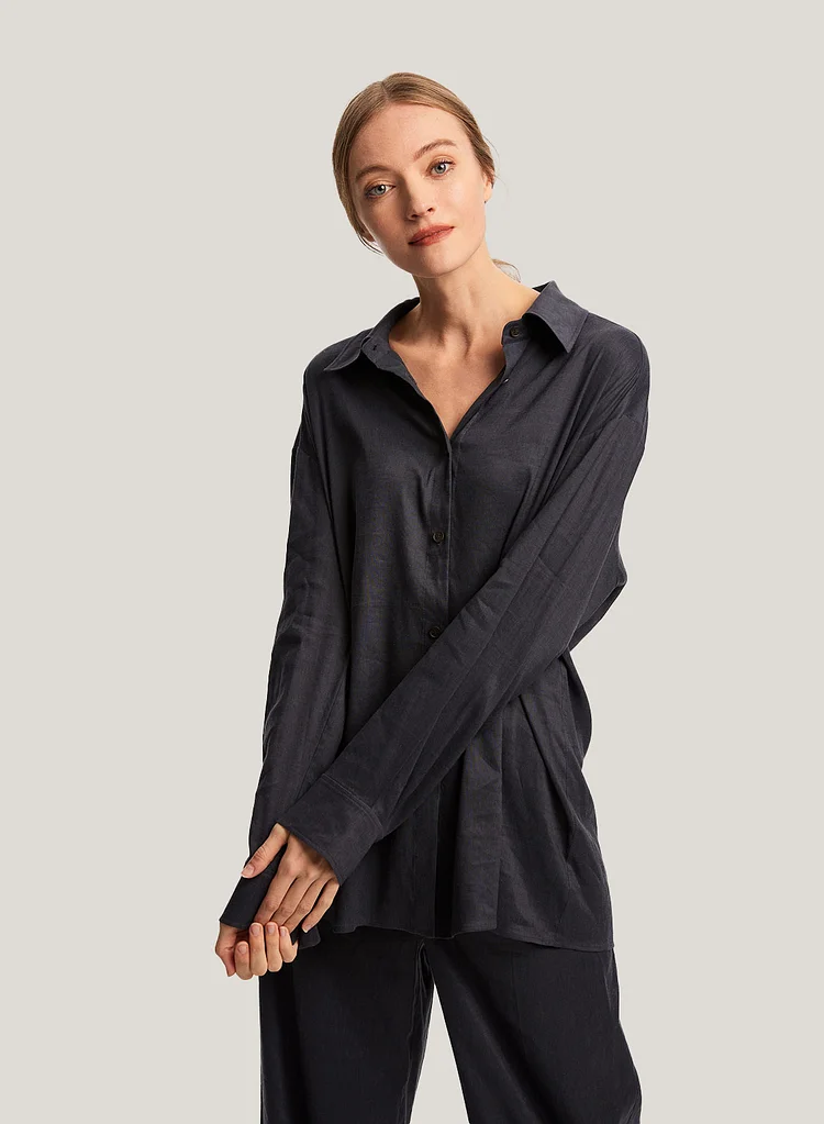 Long-Sleeved Button-Up Linen Shirt