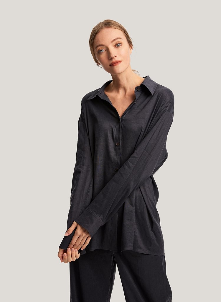 Long-Sleeved Button-Up Linen Shirt