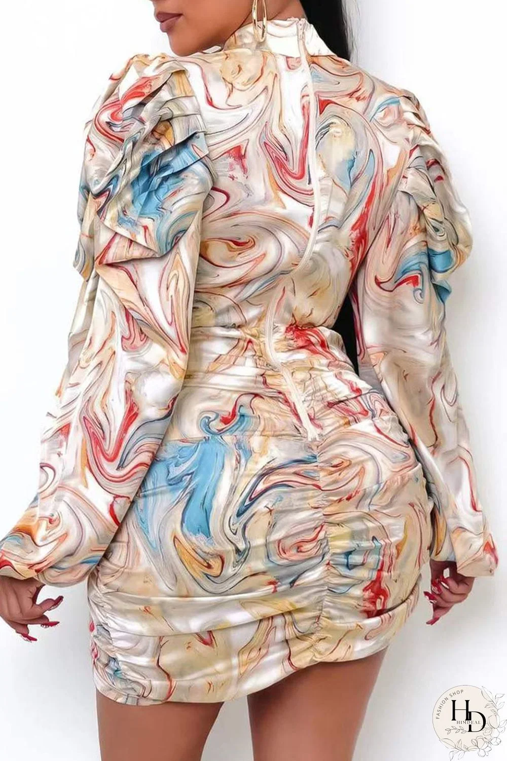 Beige Sexy Print Split Joint V Neck One Step Skirt Dresses