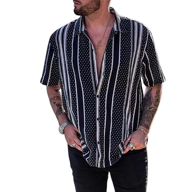 Men's Striped Print Short Sleeve Shirt 40543551Y