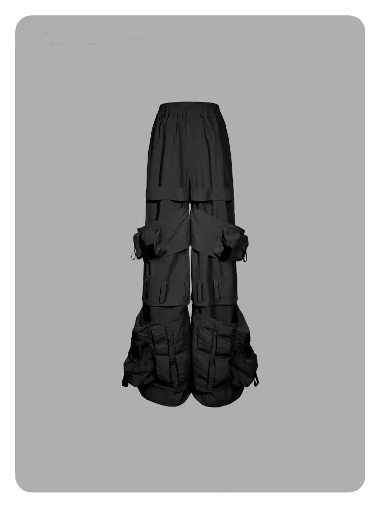 Aonga Spring Autumn Long Cool Black Nylon Cargo Techwear Pants Cyberpunk for Men Many Pockets Luxury Designer Clothes 2025 aonga
