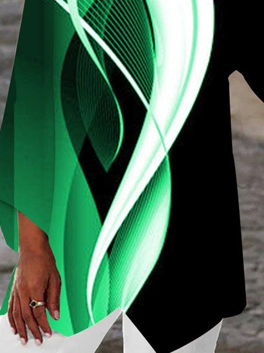 Women Asymmetrical 3/4 Sleeve Scoop Neck Striped Colorblock Stitching Tops