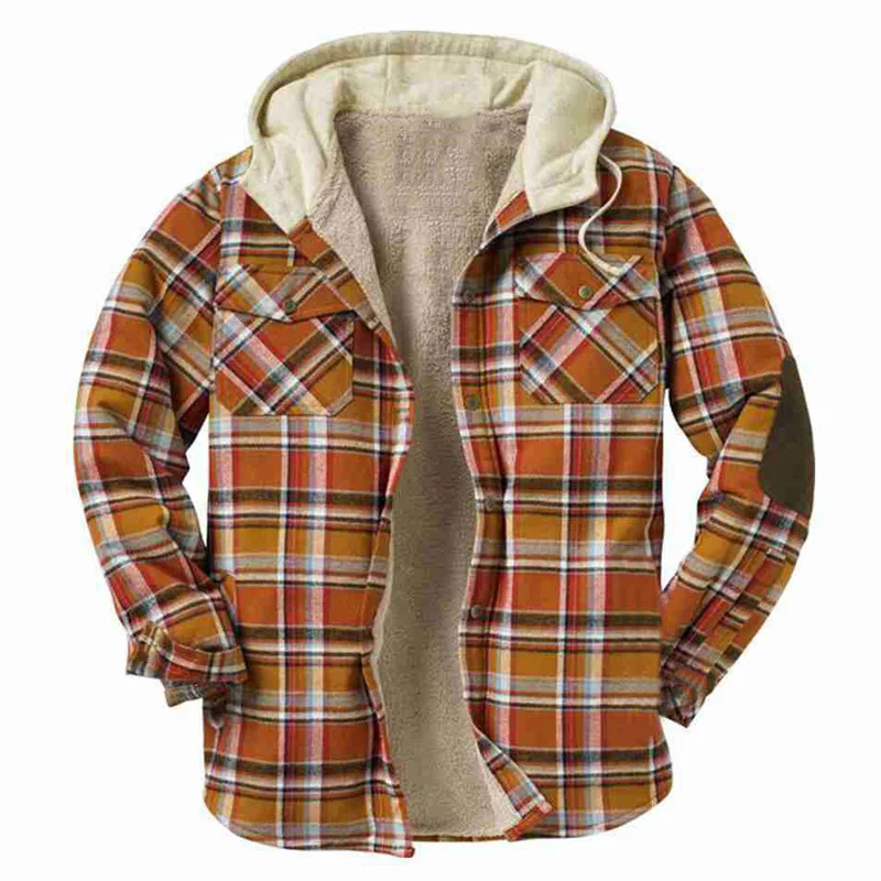 Uveng Uveng Men's Autumn And Winter Plaid Hooded Hooded Shirt Plus Plus Thick Jacket SY0093