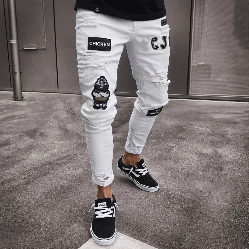 2020 Mens Cool Designer Brand Black Jeans Skinny Ripped Destroyed Stretch Slim Fit Hop Hop Ripped zippers for casual jeans Men