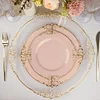 10 Pack | 8" Round Plastic Dessert Salad Plates In Vintage Blush Rose Gold Leaf Embossed Baroque Disposable Plates