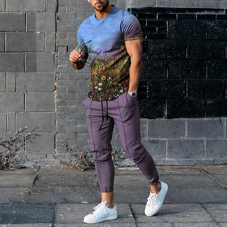 Men's Solid Sports Casual Short Sleeve Polo Shirt And Pants Co-Ord
