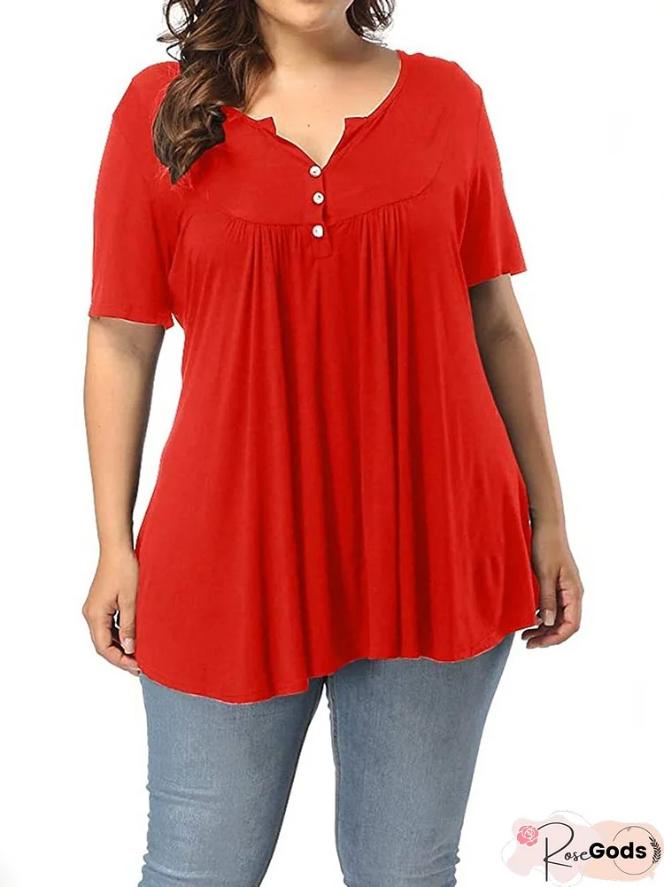 Short Sleeve Solid Casual Cotton Tops