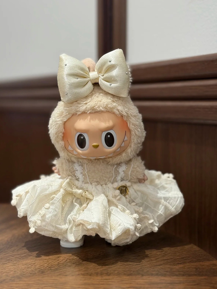 Labubu Clothes Elegant Bow Creamy Lace Outfit