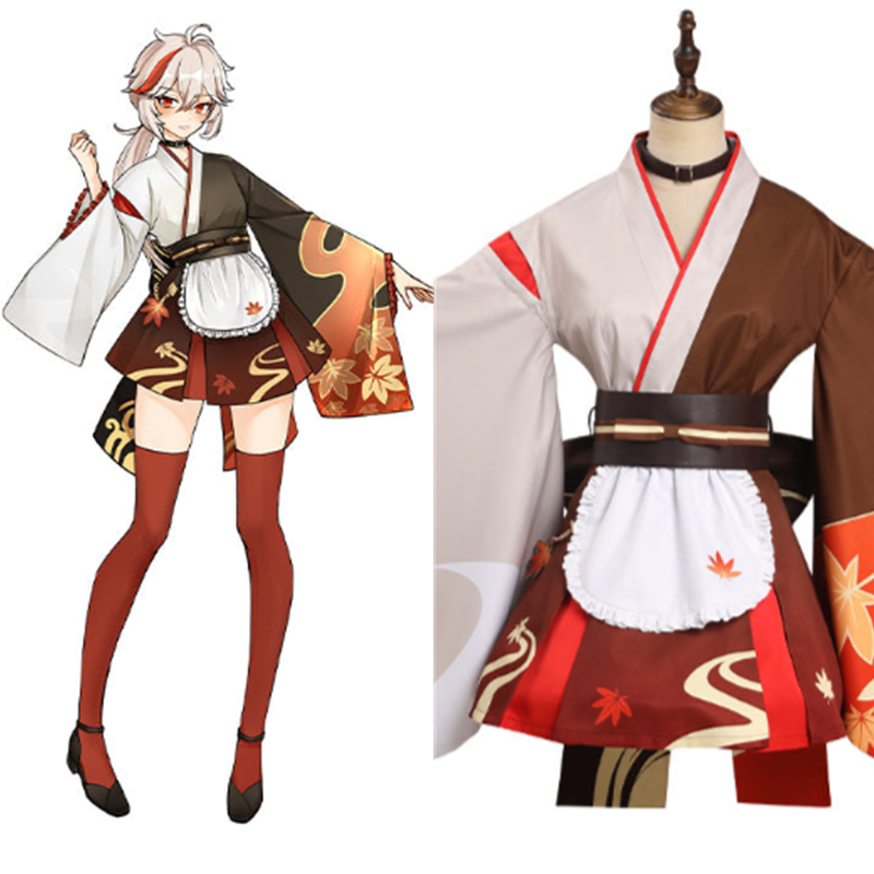 Genshin Impact Kaedehara Kazuha Cosplay Costume Kimono Maid Outfits Halloween Carnival Suit-Coshduk