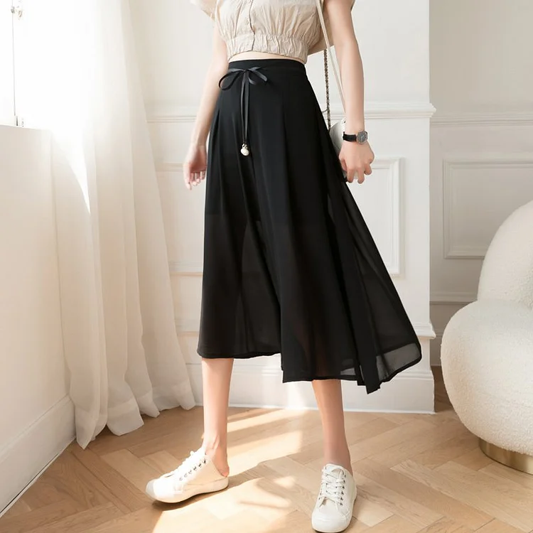 Black Casual Chiffon Pants QueenFunky