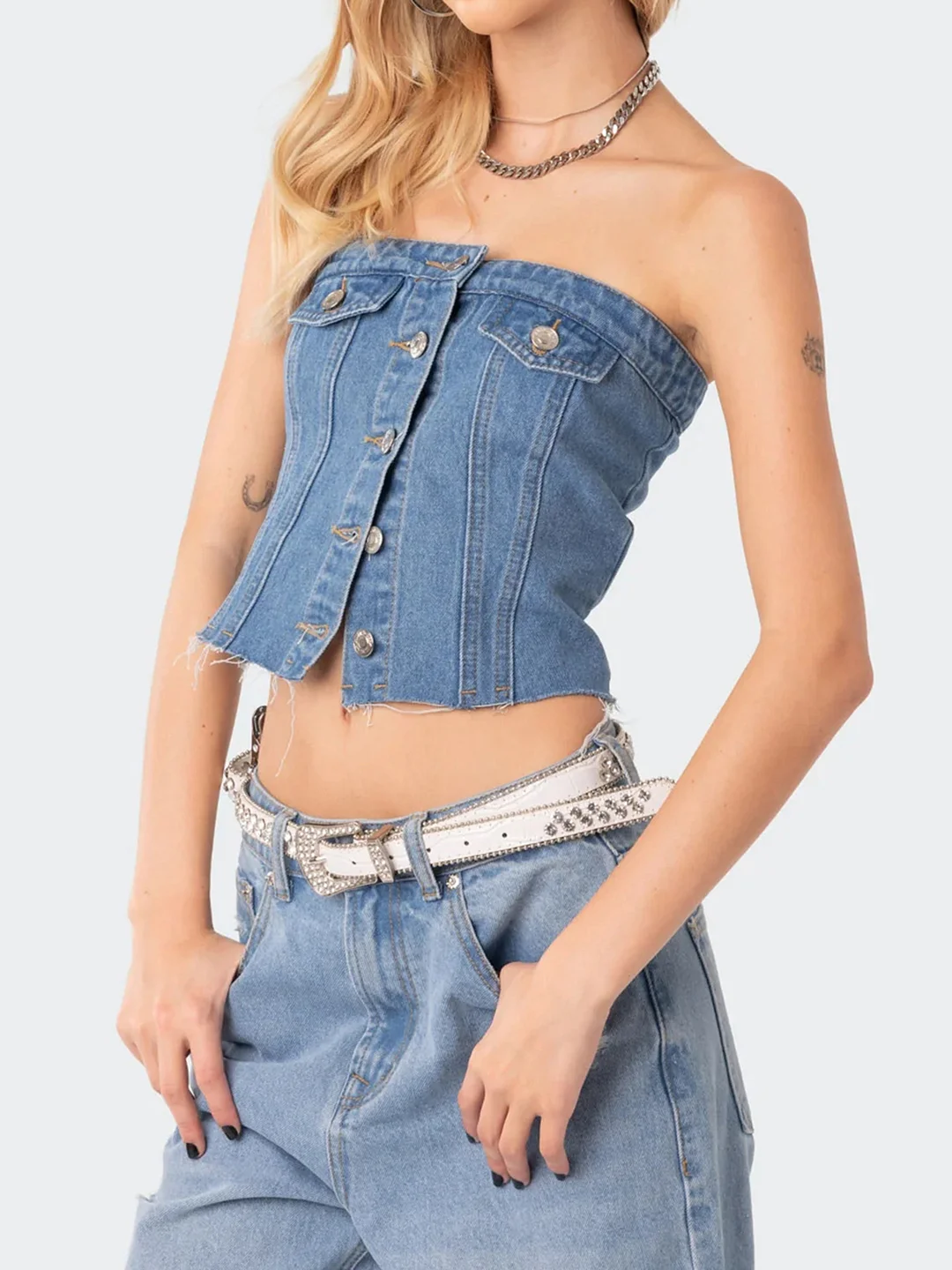 Woherb Sexy Slim Waist Denim Vest Woman-Outfit Ideas