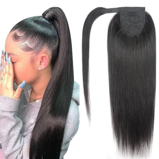 YVONNE Natural Straight Human Hair Wrap Around Ponytail Clip In Hair Extensions