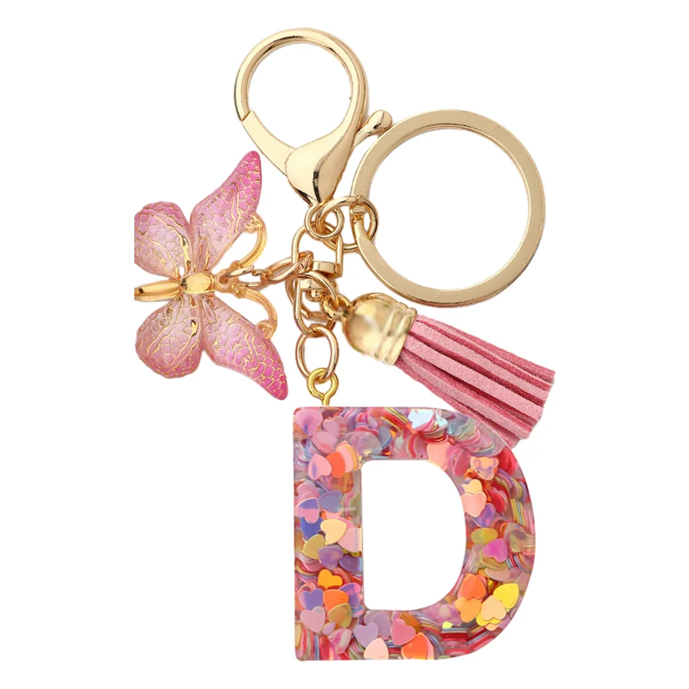Initial Letter Keychains Alphabet Letter Keychain Pink Tassel Butterfly ...