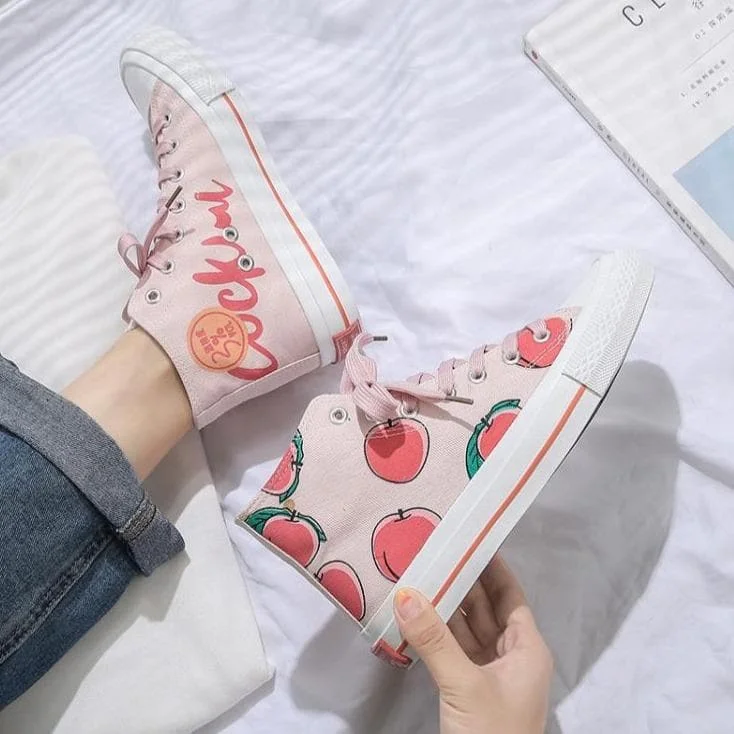 White Pink Peach High-top Canvas Shoes SP15110
