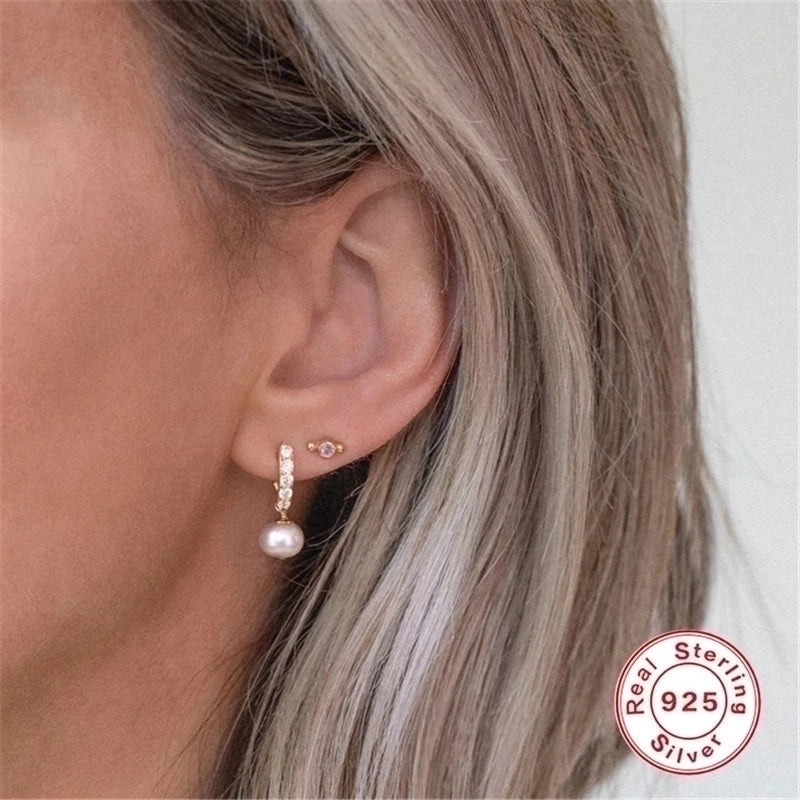 1 Pair Fashion Ball Plating Inlay 925 Sterling Silver Pearl Zircon Drop Earrings