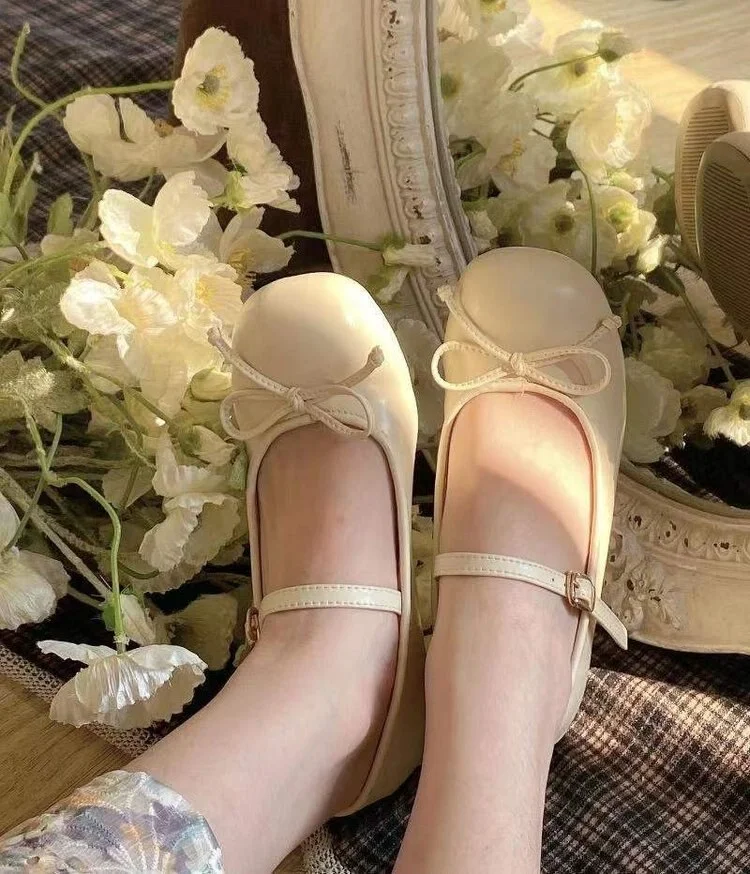 Qengg Girls Round Toe Knowknot Marry Janes Heels women's Pumps Cosplay Lolita Casual Pink JK Cute Buckle Spring Shoes Woman