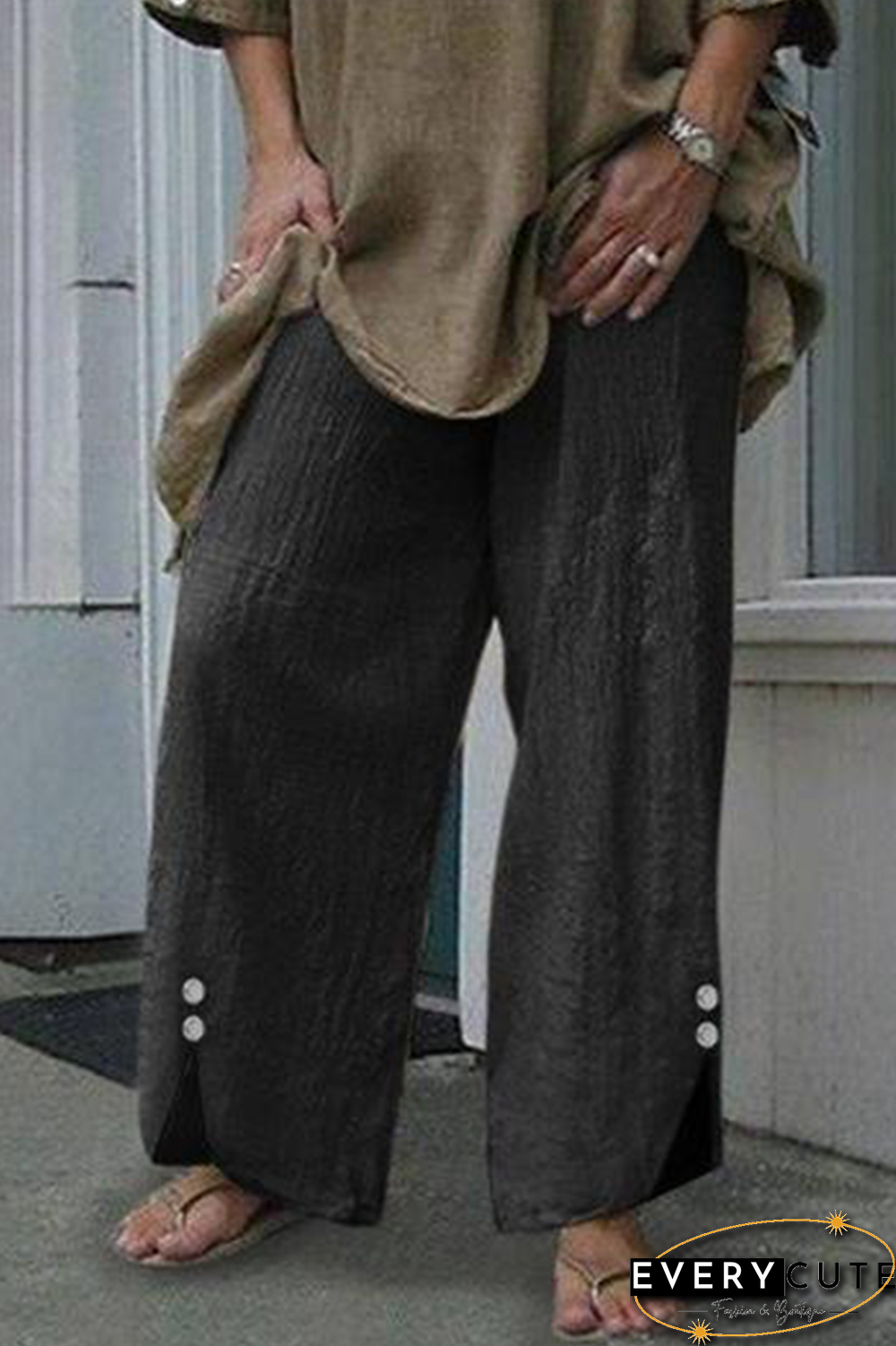 Casual Solid Split Joint Buttons Straight Wide Leg Solid Color Bottoms