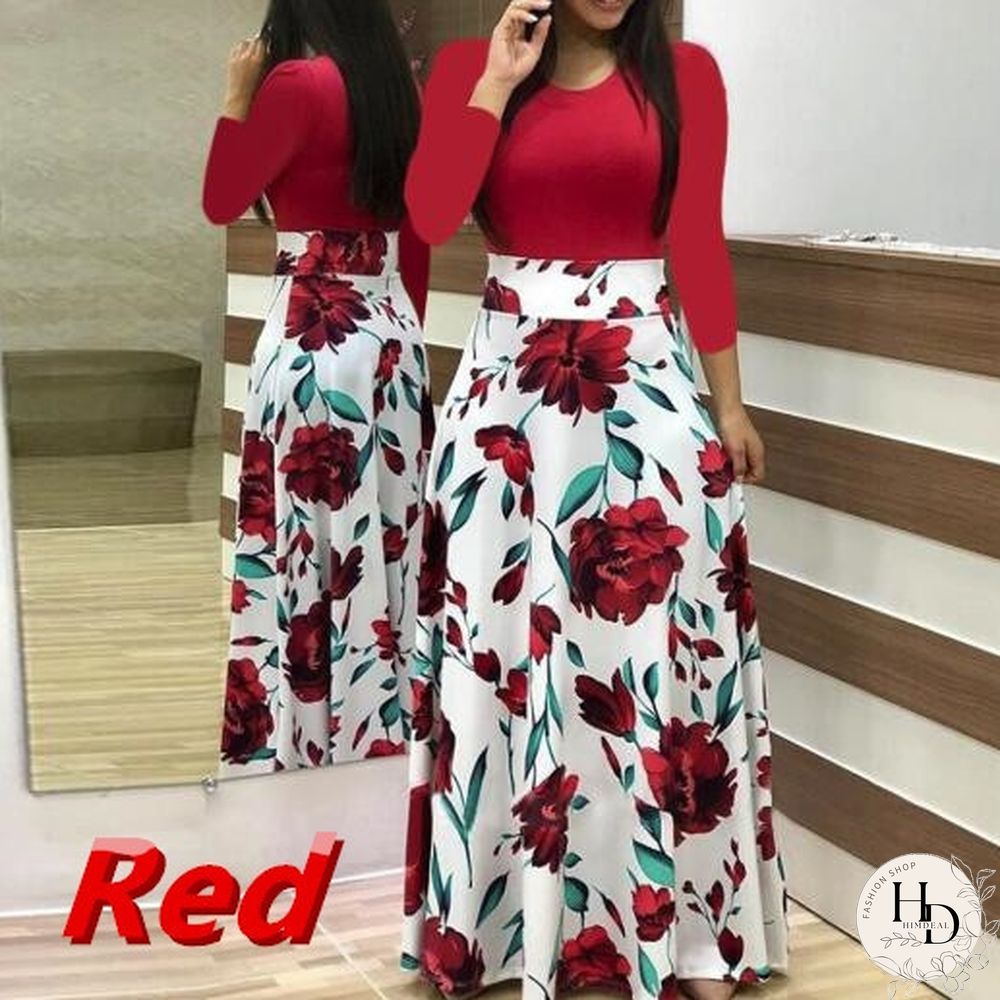 Autumn Winter Women Fashion Long Sleeve Dress Floral Printed Loose Dresses