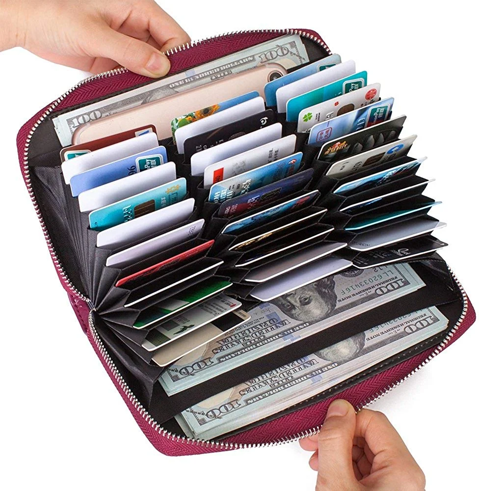 womens Credit Card Wallet Leather RFID Wallet , Huge Storage Capacity