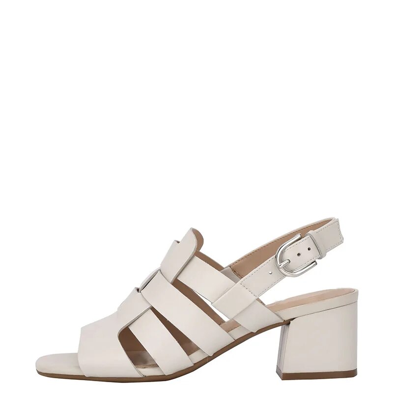 TAAFO Black Slingback Women Sandals High Chunky Heels Open Toe Buckle Strap Ladies Shoes 