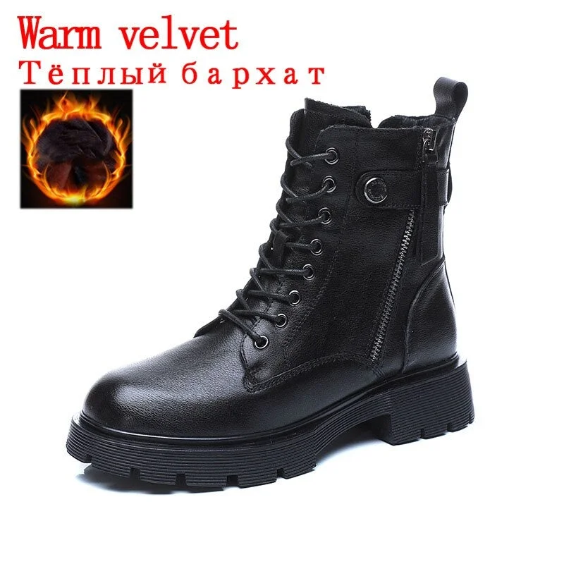 CXJYWMJL Genuine Leather Women Martin Boots Autumn British Style Side Zipper Motorcycle Boots Female Cowhide Winter Shoe Booties
