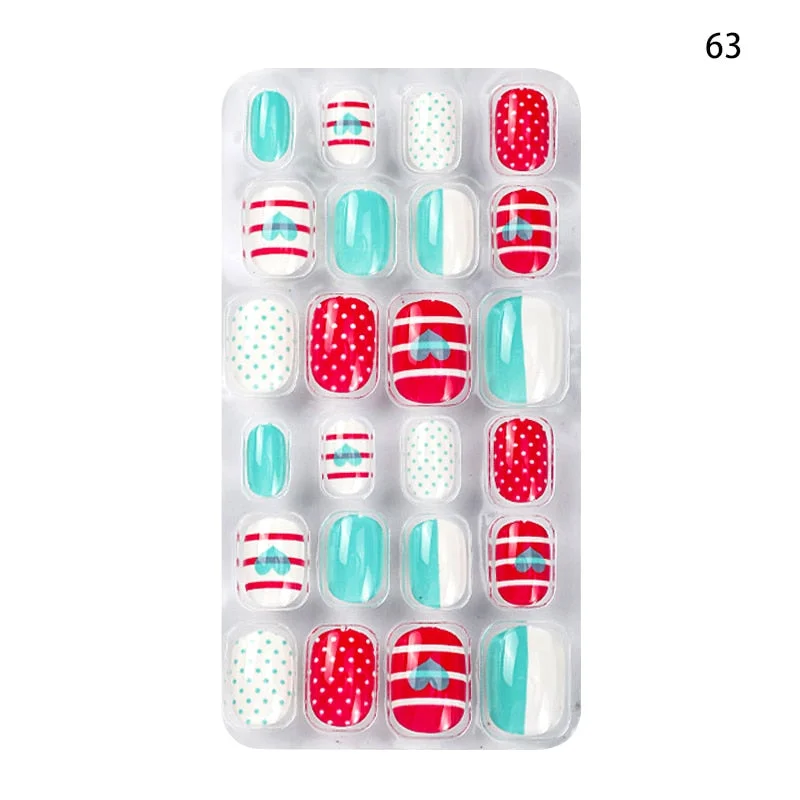 Children Adult 24 Fake Nails Christmas Cartoon Pattern Boxed Children Simple Wear-resistant Finished Full Covering Nail Sticker