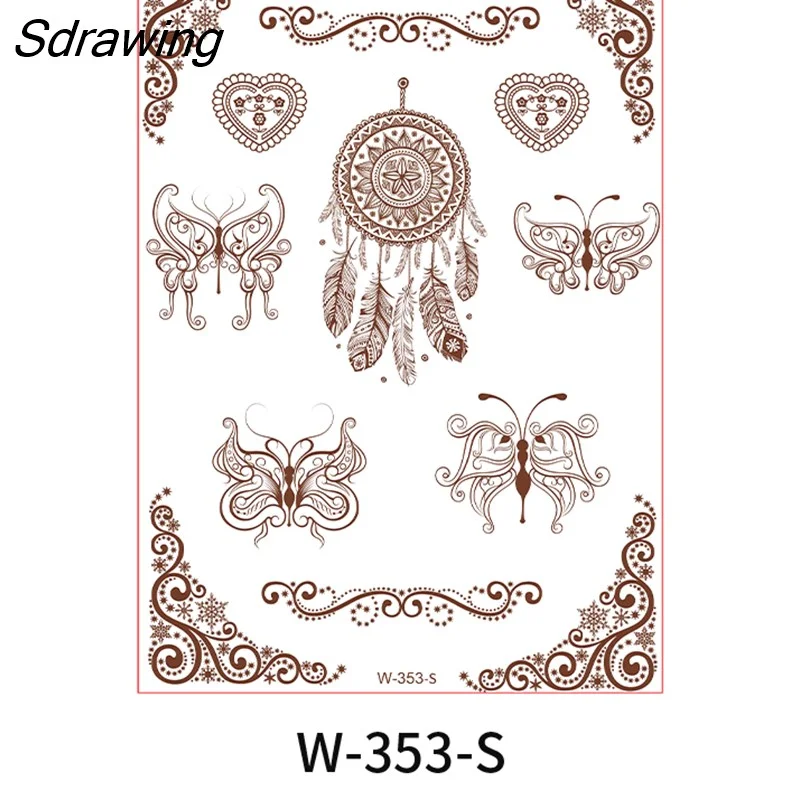 Sdrawing Henna Lace Temporary Tattoo Sticker Butterfly Mehndi Flower Fake Tattoo for Women Feather Flora Sexy Henna Design Stickers