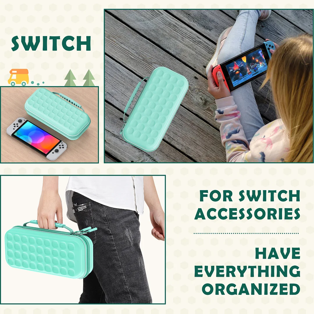 DinoFire For Switch OLED Accssories Case For Nintendo Switch OLED Console Carrying Bag Protective Hard Carry Storage Bag-Light Blue