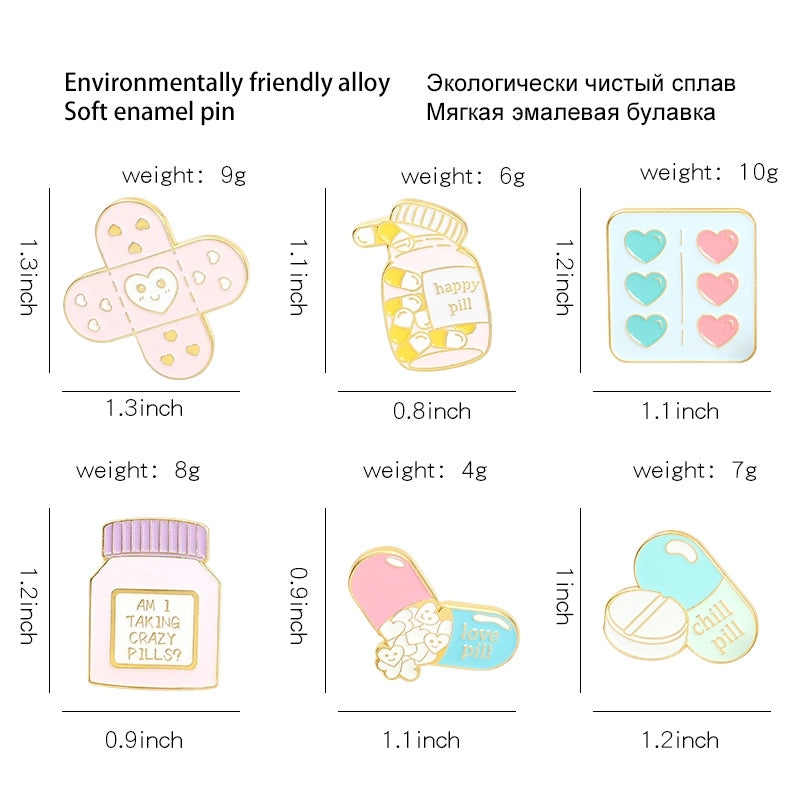 Cartoon Style Pin Capsule Medicine Bottle Alloy Stoving Varnish Unisex Brooches