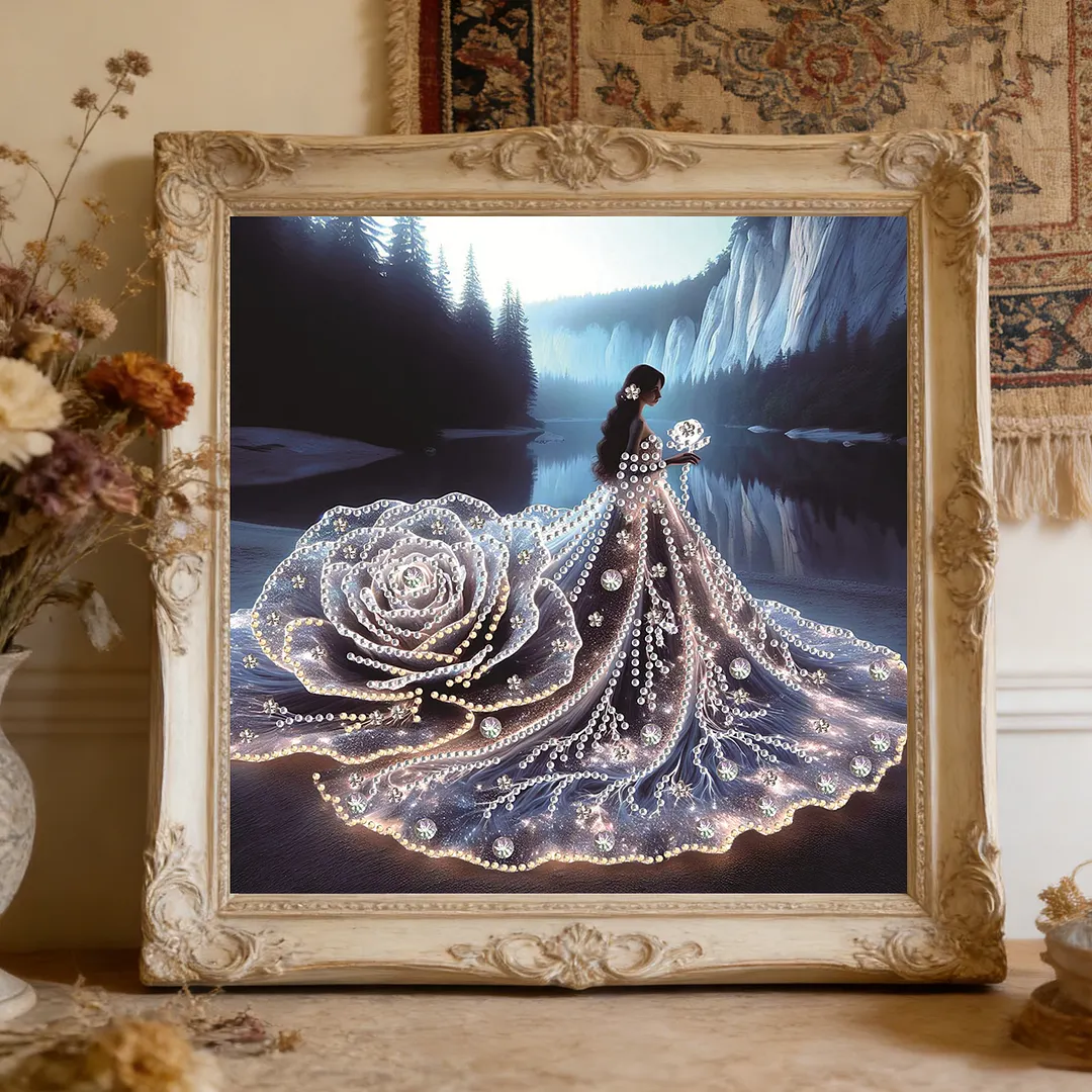 Rose Gown Silhouette Special Shaped 5D DIY Partial Drill Diamond Painting Kits for Adults Beginners Home Decor Crystal Diamond Art 11.81 X11.81inch