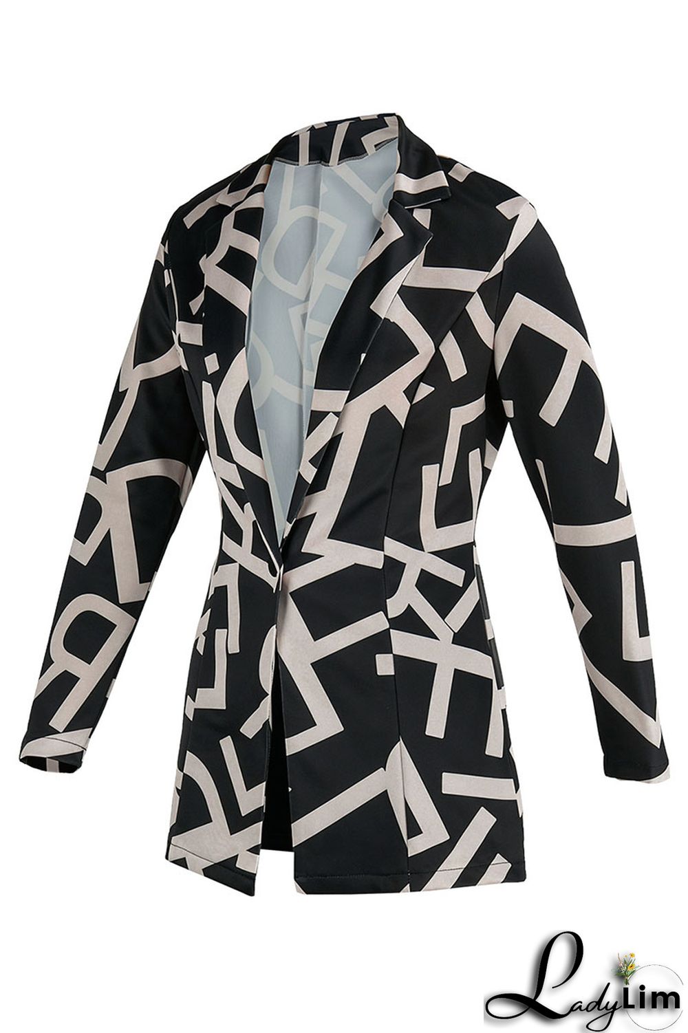 Camel Casual Print Patchwork Buttons Turn-back Collar Long Sleeve Two Pieces