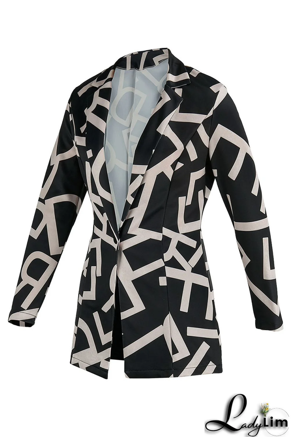 Camel Casual Print Patchwork Buttons Turn-back Collar Long Sleeve Two Pieces