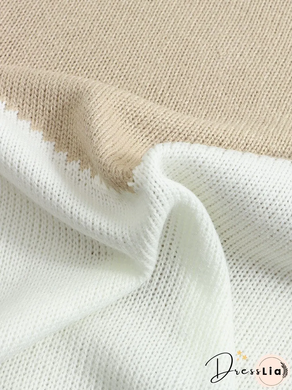 Contrast Color Long Sleeve O-neck Loose Sweater For Women