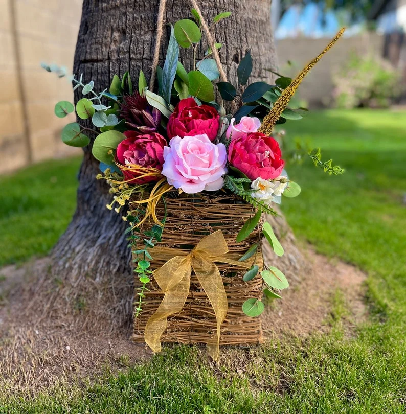 🌸Stunning Rose Peony Eucalyptus boho Basket💐